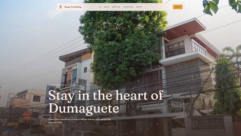 The Mango Tree home page, showing the building above the name