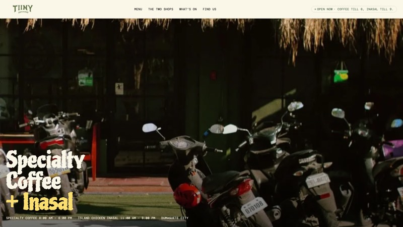 The Tiiny Supershop home page, showing the storefront in late afternoon light