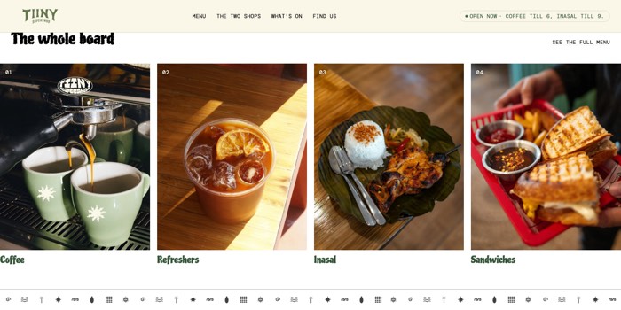 The menu board section, listing drinks and inasal plates